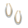 Thumbnail Image 0 of Oval Polished and Mesh Textured Double Hoop Earrings in 14K Two-Tone Gold