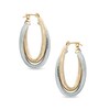 Thumbnail Image 1 of Oval Polished and Mesh Textured Double Hoop Earrings in 14K Two-Tone Gold