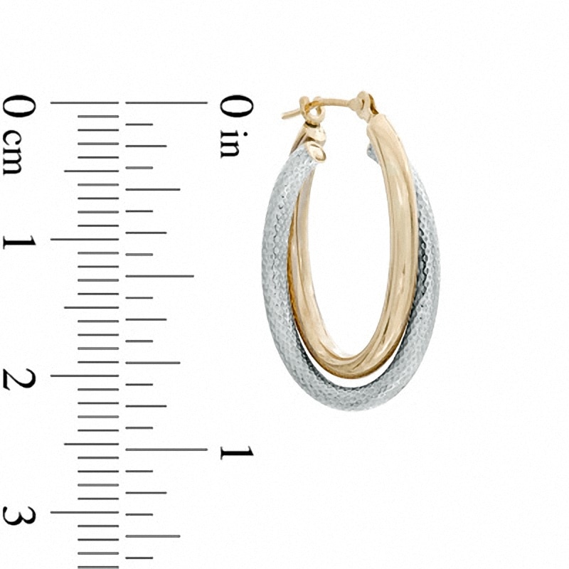 Oval Polished and Mesh Textured Double Hoop Earrings in 14K Two-Tone Gold