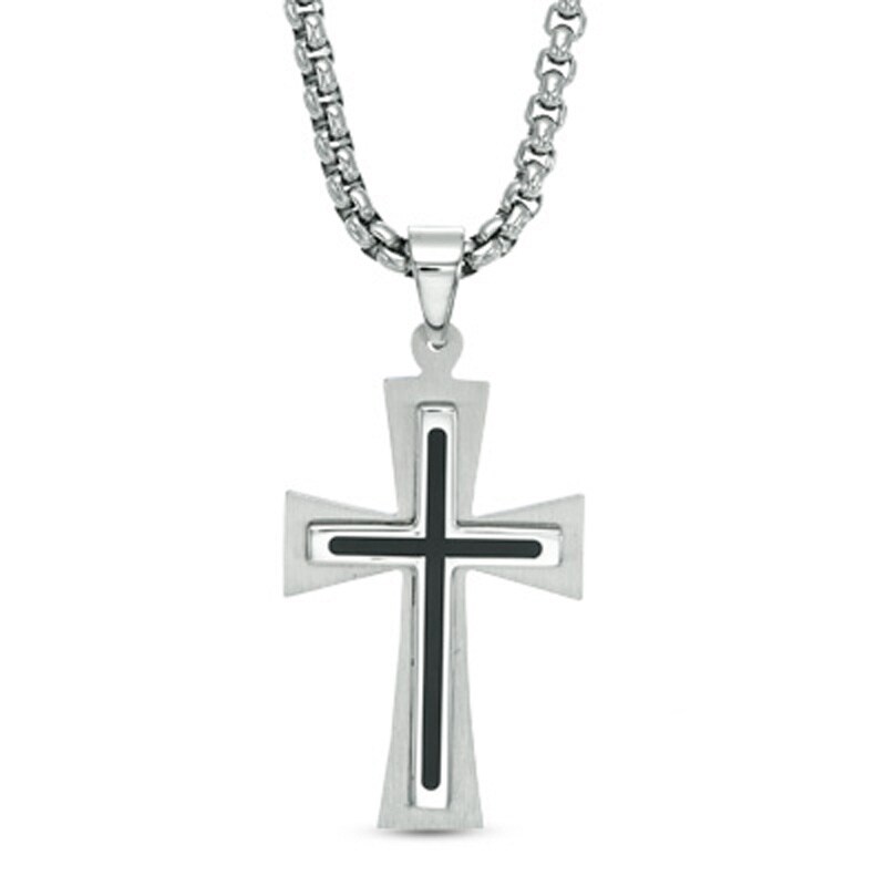 Main Image 1 of Men's Stacked Cross Pendant in Stainless Steel - 24"