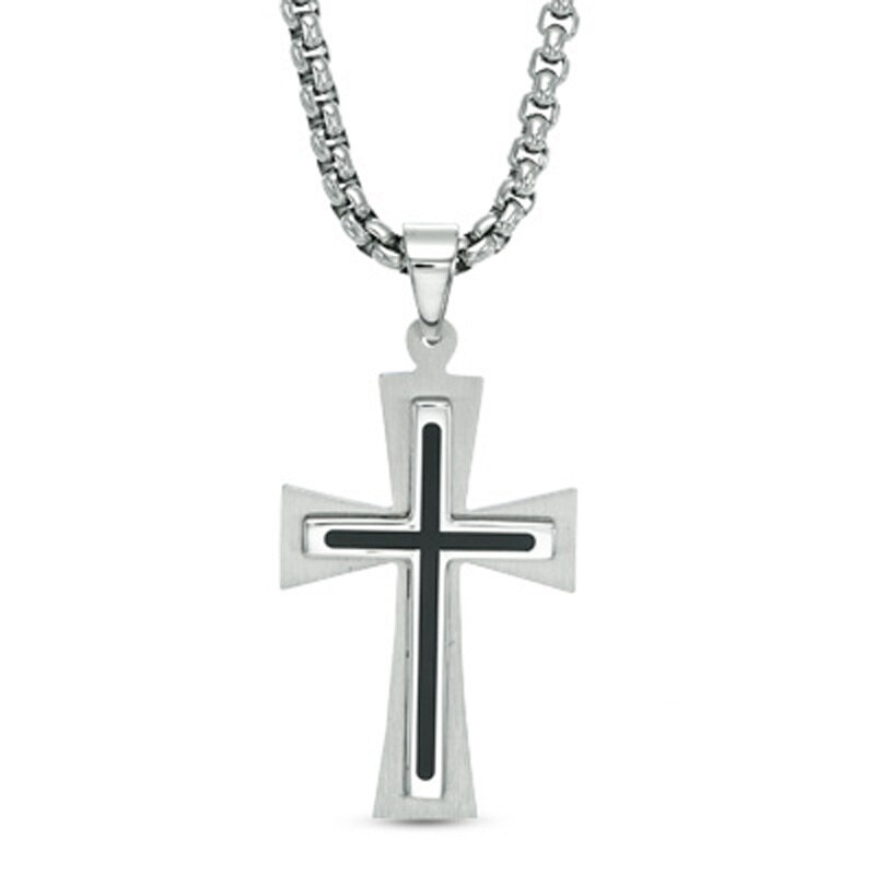 Men's Stacked Cross Pendant in Stainless Steel - 24"