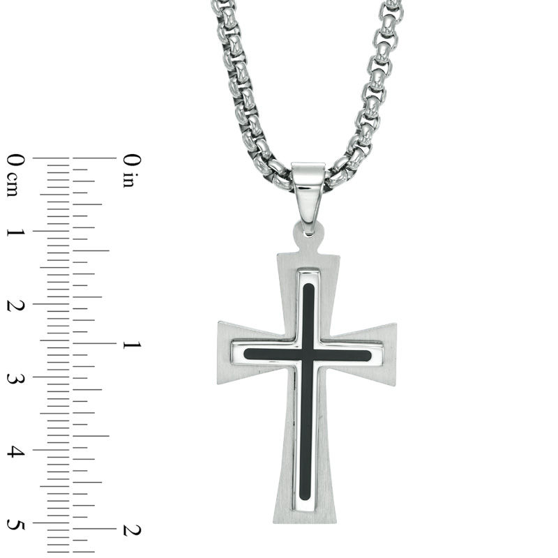 Men's Stacked Cross Pendant in Stainless Steel - 24"