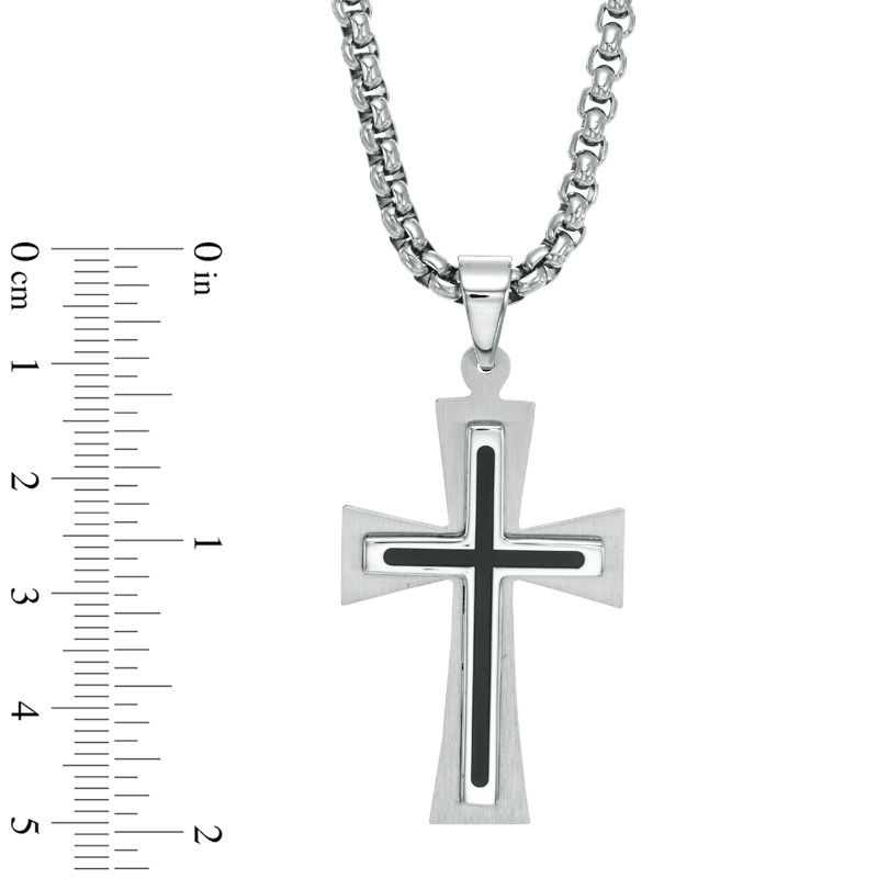 Main Image 4 of Men's Stacked Cross Pendant in Stainless Steel - 24"