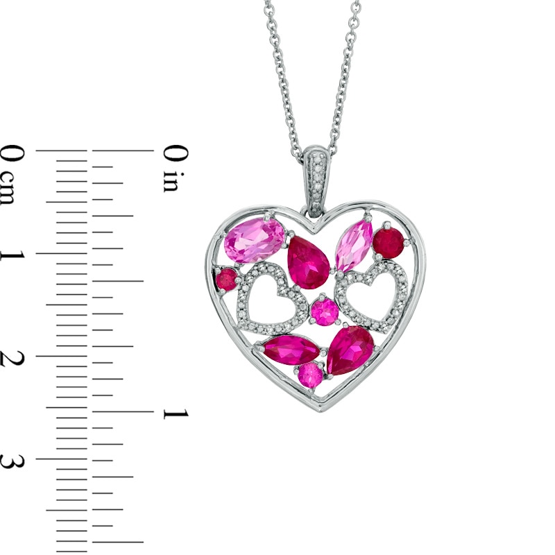 Main Image 2 of Lab-Created Ruby, Pink Sapphire and Diamond Accent Heart Pendant in Sterling Silver