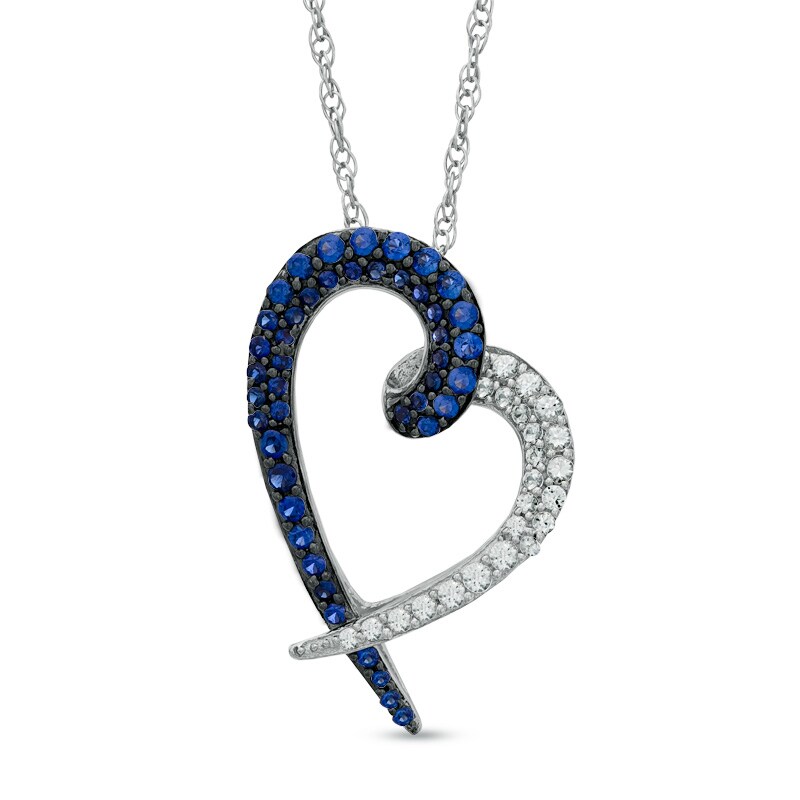 Main Image 1 of Lab-Created Blue and White Sapphire Heart Pendant in Sterling Silver