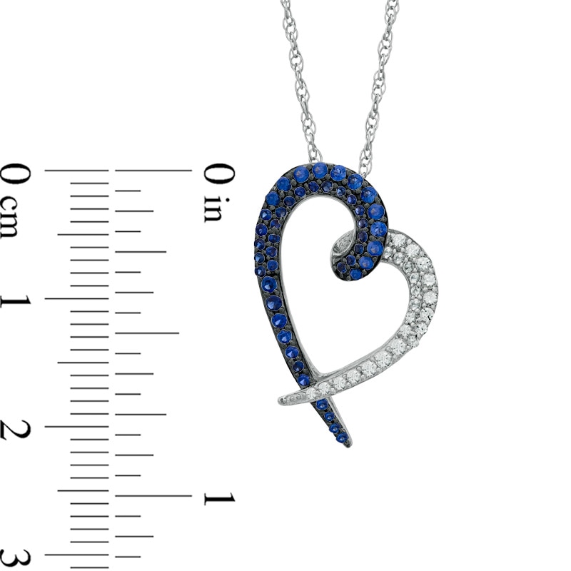 Main Image 2 of Lab-Created Blue and White Sapphire Heart Pendant in Sterling Silver