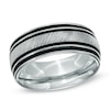 Thumbnail Image 0 of Triton Men's 9.0mm Black Stripe White Tungsten Comfort Fit Wedding Band  - Size 10