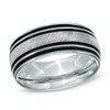 Thumbnail Image 1 of Triton 9.0mm Black Stripe White Tungsten Comfort Fit Wedding Band  - Size 10