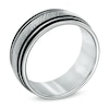 Thumbnail Image 1 of Triton Men's 9.0mm Black Stripe White Tungsten Comfort Fit Wedding Band  - Size 10