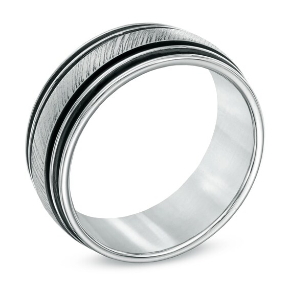 Triton 9.0mm Black Stripe White Tungsten Comfort Fit Wedding Band - Size 10