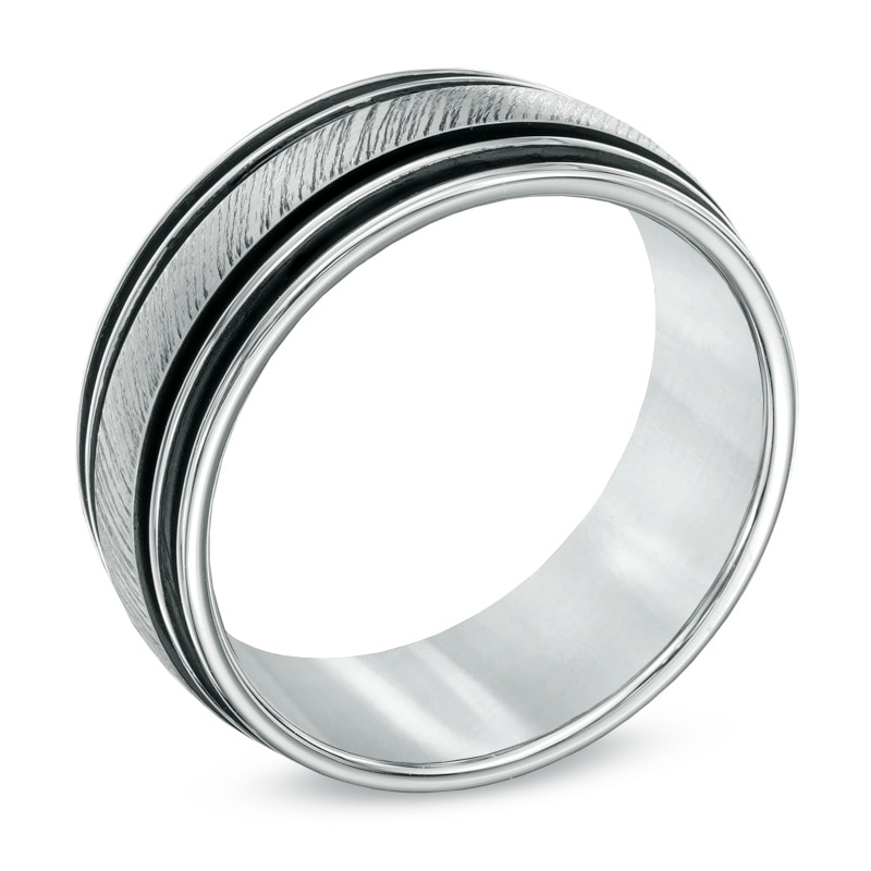 Main Image 2 of Triton 9.0mm Black Stripe White Tungsten Comfort Fit Wedding Band  - Size 10