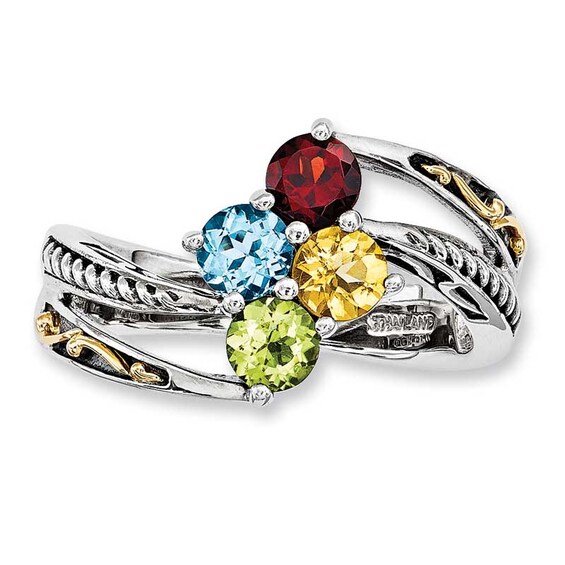 Mother's Simulated Birthstone Ring in Sterling Silver and 14K Gold (4
