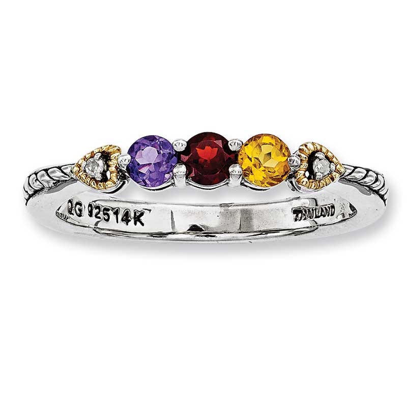 Mother's Simulated Birthstone and Diamond Accent Ring in Sterling Silver and 14K Gold (3 Stones)