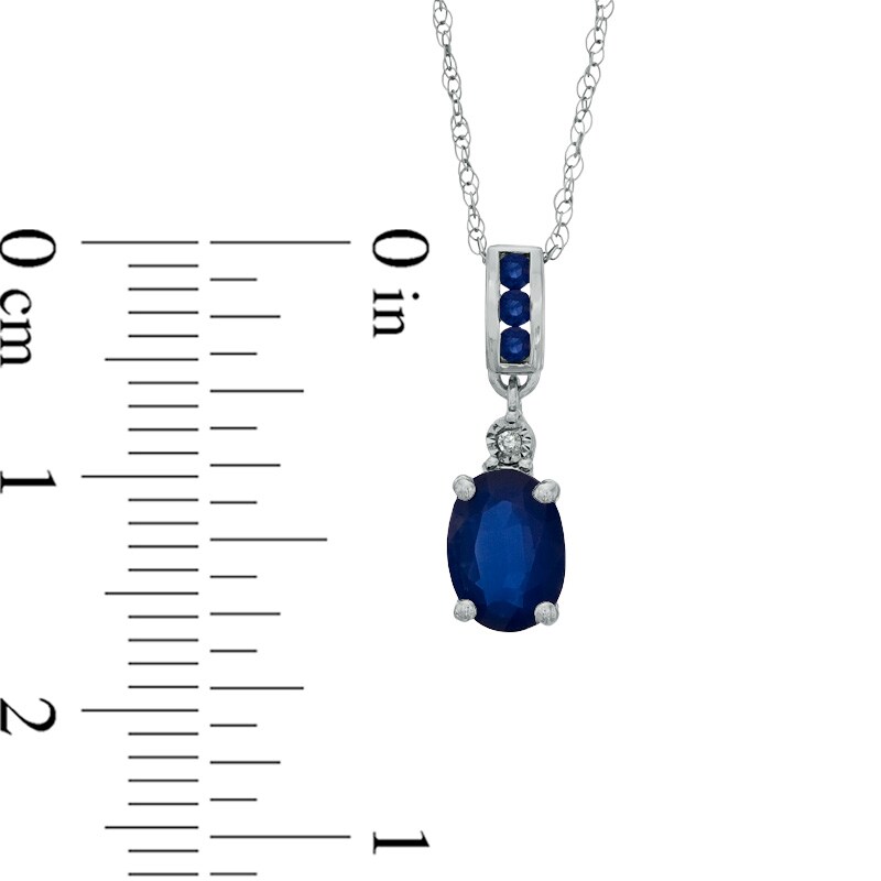 Main Image 2 of Oval Blue Sapphire and Diamond Accent Pendant in 10K White Gold