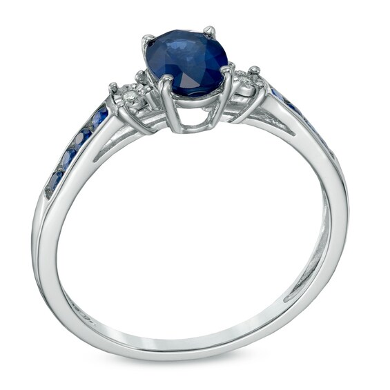 Oval Blue Sapphire and Diamond Accent Ring in 10K White Gold