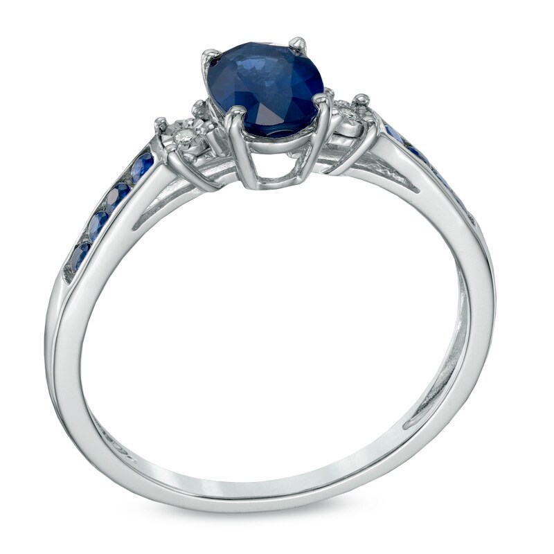 Main Image 2 of Oval Blue Sapphire and Diamond Accent Ring in 10K White Gold