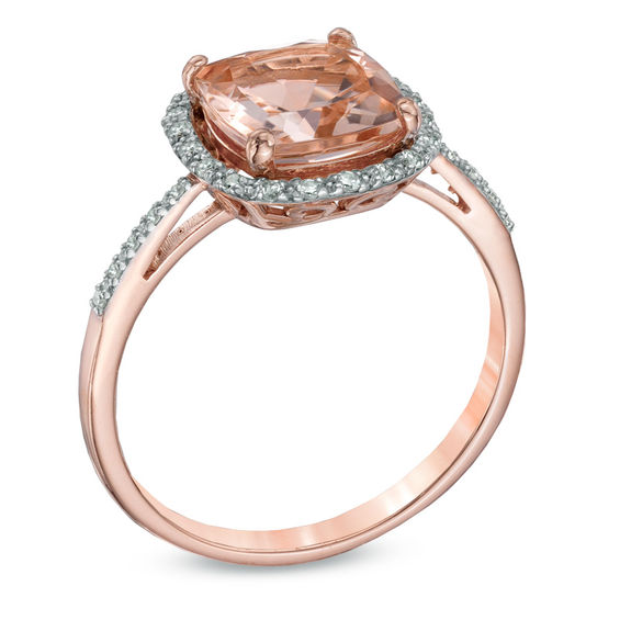 8.0mm Cushion-Cut Morganite and 1/8 CT. T.w. Diamond Frame Ring in 10K Rose Gold