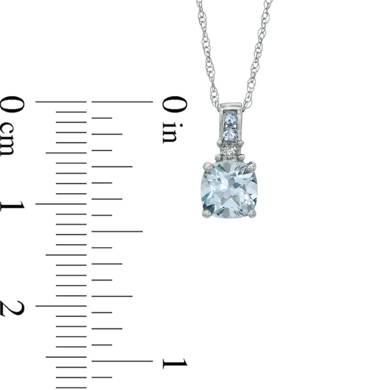Main Image 2 of 6.0mm Cushion-Cut Aquamarine and Diamond Accent Pendant in 10K White Gold