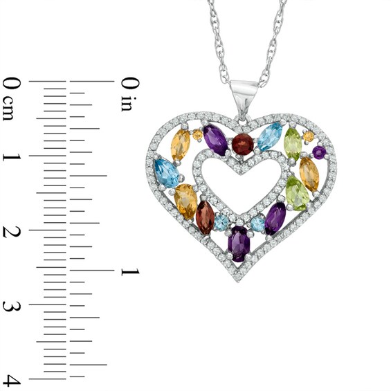Multi-Gemstone and Lab-Created White Sapphire Heart Pendant in Sterling Silver