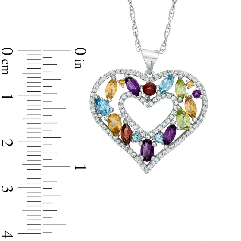 Multi-Gemstone and Lab-Created White Sapphire Heart Pendant in Sterling Silver