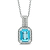 Thumbnail Image 0 of Octagonal Blue Topaz, Lab-Created White Sapphire and 1/10 CT. T.W. Diamond Pendant in Sterling Silver