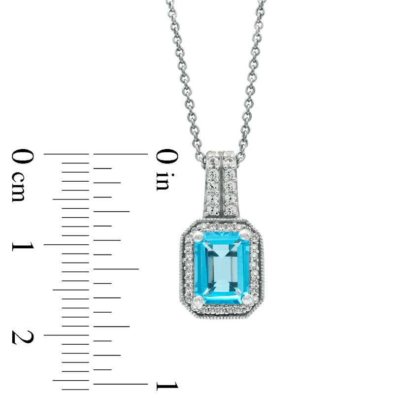 Octagonal Blue Topaz, Lab-Created White Sapphire and 1/10 CT. T.W. Diamond Pendant in Sterling Silver