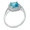 Thumbnail Image 2 of Swiss Blue Topaz and 1/10 CT. T.W. Diamond Pendant, Ring and Earrings Set in Sterling Silver - Size 7