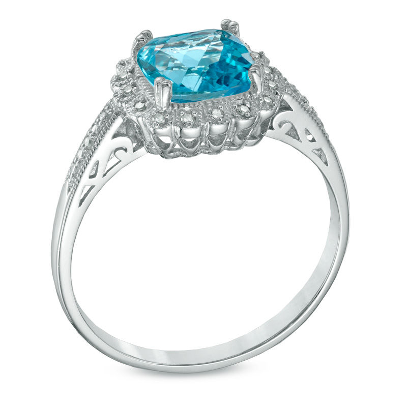 Main Image 2 of Swiss Blue Topaz and 1/10 CT. T.W. Diamond Pendant, Ring and Earrings Set in Sterling Silver - Size 7