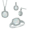 Thumbnail Image 1 of Lab-Created Opal and 1/10 CT. T.W. Diamond Pendant, Ring and Earrings Set in Sterling Silver - Size 7