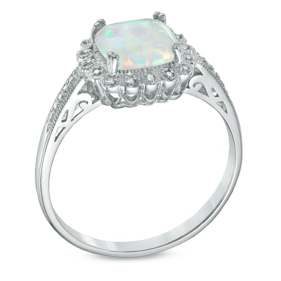 Lab-Created Opal and 1/10 CT. T.w. Diamond Pendant, Ring and Earrings Set in Sterling Silver - Size 7
