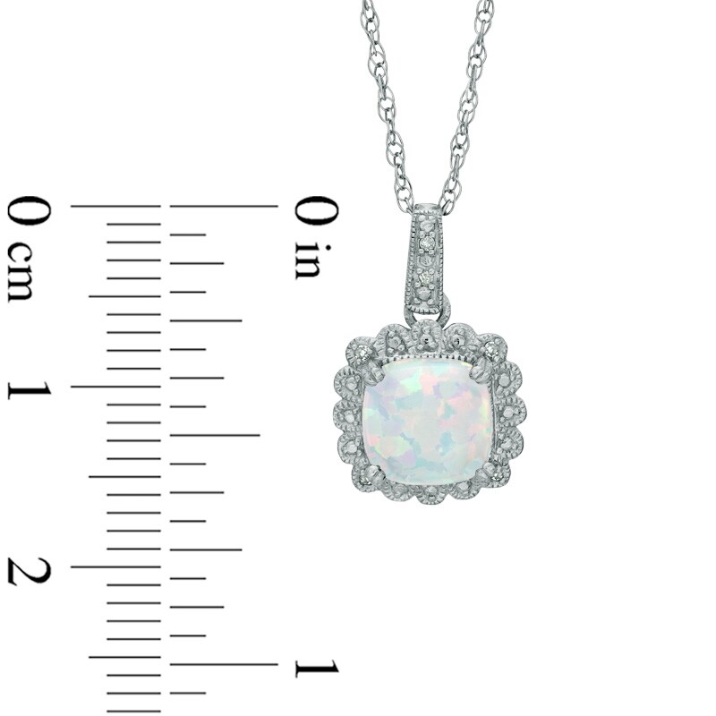 Main Image 4 of Lab-Created Opal and 1/10 CT. T.W. Diamond Pendant, Ring and Earrings Set in Sterling Silver - Size 7