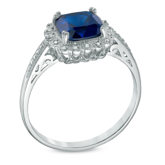 Lab-Created Blue Sapphire and 1/10 CT. T.w. Diamond Pendant, Ring and Earrings Set in Sterling Silver - Size 7
