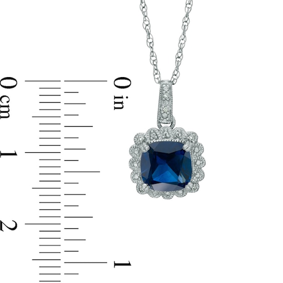 Lab-Created Blue Sapphire and 1/10 CT. T.w. Diamond Pendant, Ring and Earrings Set in Sterling Silver - Size 7