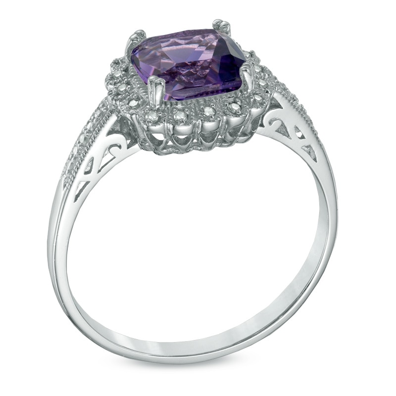 Main Image 2 of Amethyst and 1/10 CT. T.W. Diamond Pendant, Ring and Earrings Set in Sterling Silver - Size 7