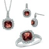 Garnet And 1/10 CT. T.w. Diamond Pendant, Ring And Earrings Set In Sterling Silver - Size 7