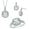Thumbnail Image 1 of Lab-Created White Sapphire and 1/10 CT. T.W. Diamond Pendant, Ring and Earrings Set in Sterling Silver - Size 7
