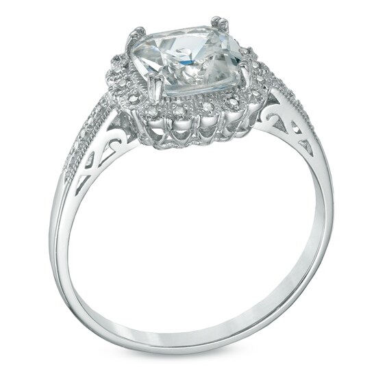 Lab-Created White Sapphire and 1/10 CT. T.w. Diamond Pendant, Ring and Earrings Set in Sterling Silver - Size 7