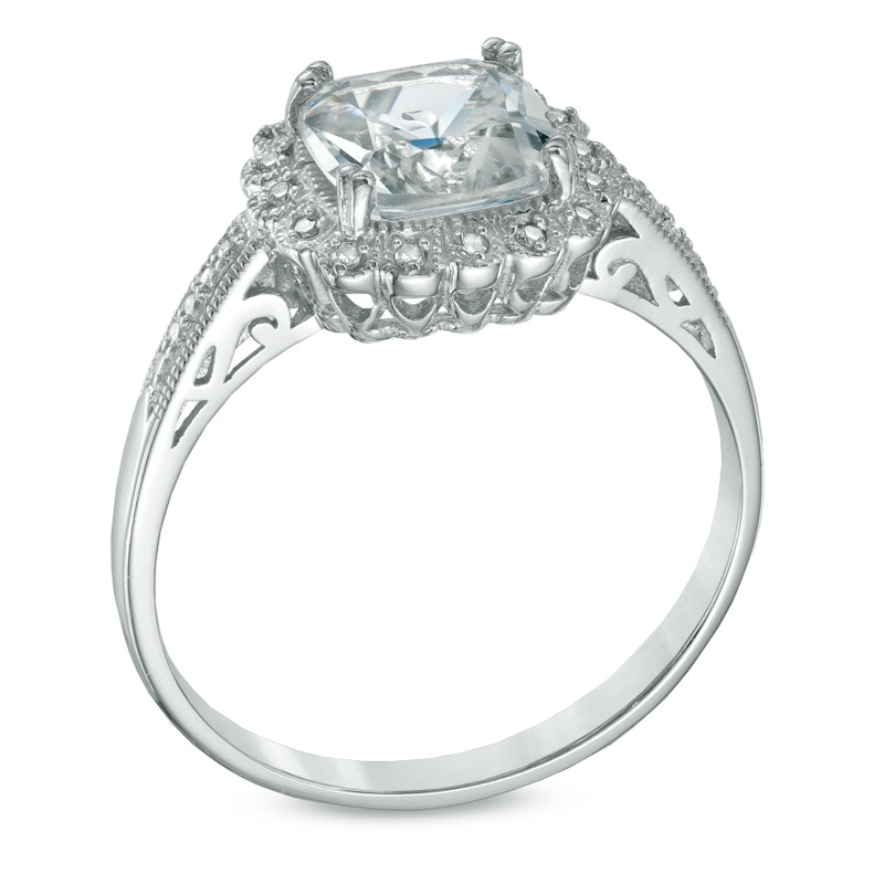Main Image 2 of Lab-Created White Sapphire and 1/10 CT. T.W. Diamond Pendant, Ring and Earrings Set in Sterling Silver - Size 7