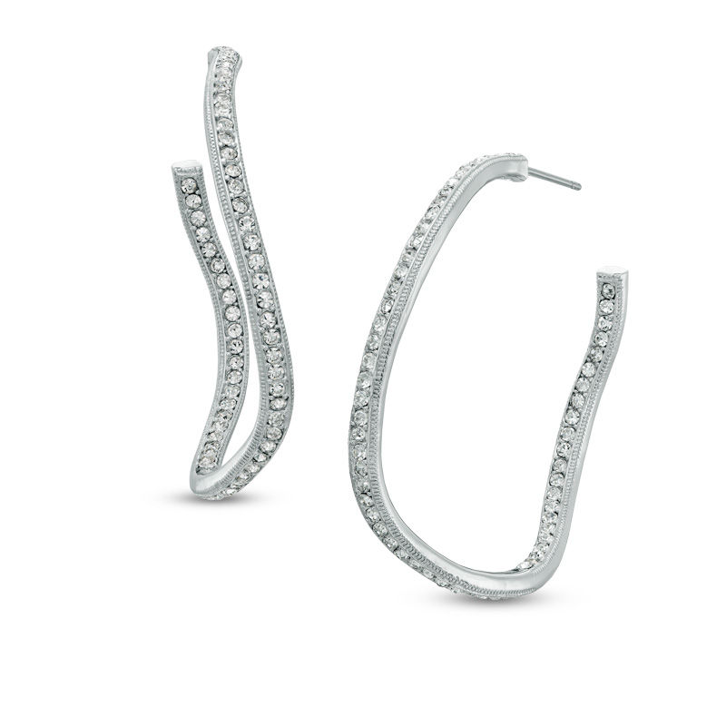 Main Image 1 of AVA Nadri Crystal Wavy Hoop Earrings in White Rhodium Brass