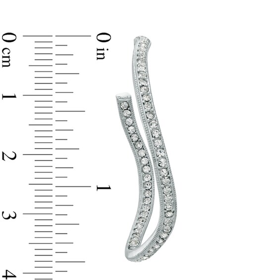 AVA Nadri Crystal Wavy Hoop Earrings in White Rhodium Brass
