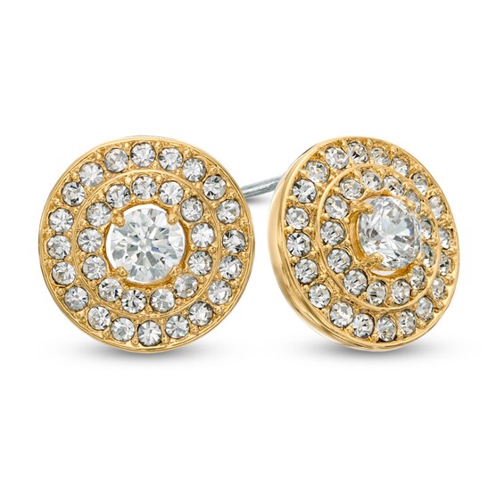 AVA Nadri Cubic Zirconia and Crystal Stud Earrings in Brass with 18K Gold Plating