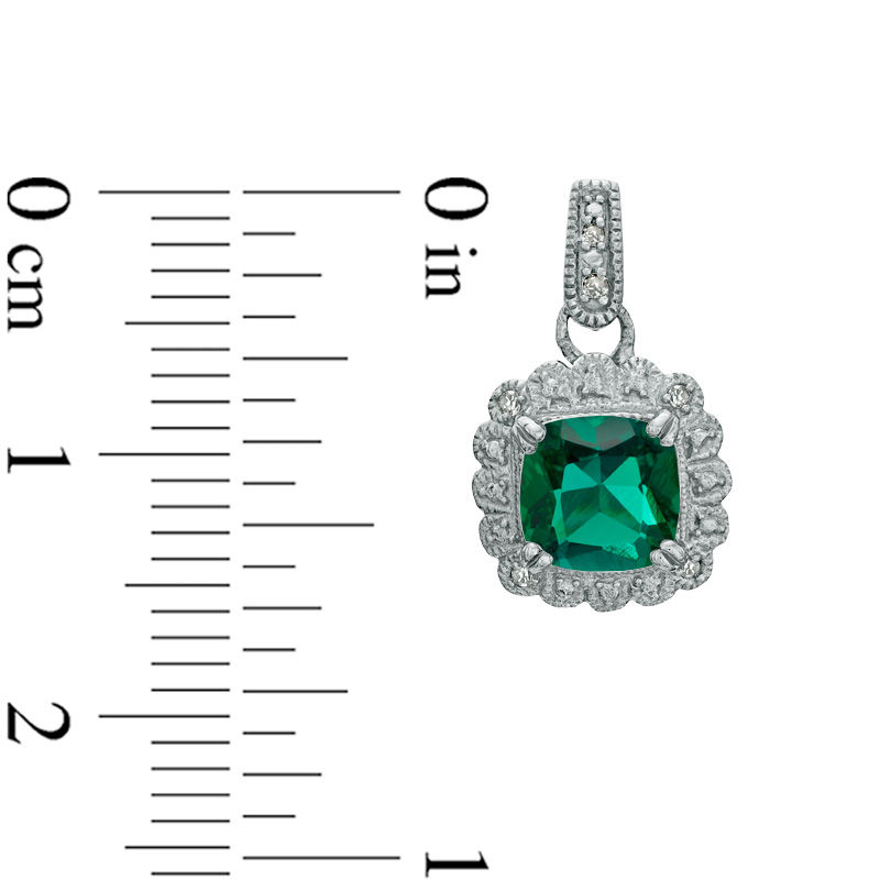 Lab-Created Emerald and 1/10 CT. T.W. Diamond Pendant, Ring and Earrings Set in Sterling Silver - Size 7