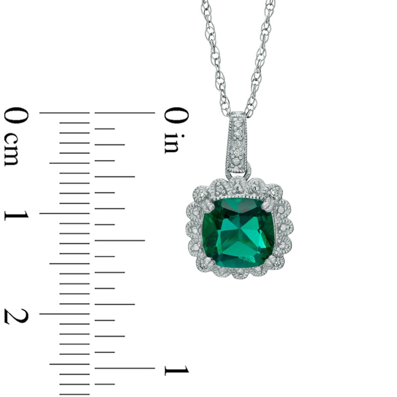 Lab-Created Emerald and 1/10 CT. T.W. Diamond Pendant, Ring and Earrings Set in Sterling Silver - Size 7