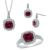 Thumbnail Image 1 of Lab-Created Ruby and 1/10 CT. T.W. Diamond Pendant, Ring and Earrings Set in Sterling Silver - Size 7