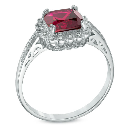Lab-Created Ruby and 1/10 CT. T.w. Diamond Pendant, Ring and Earrings Set in Sterling Silver - Size 7