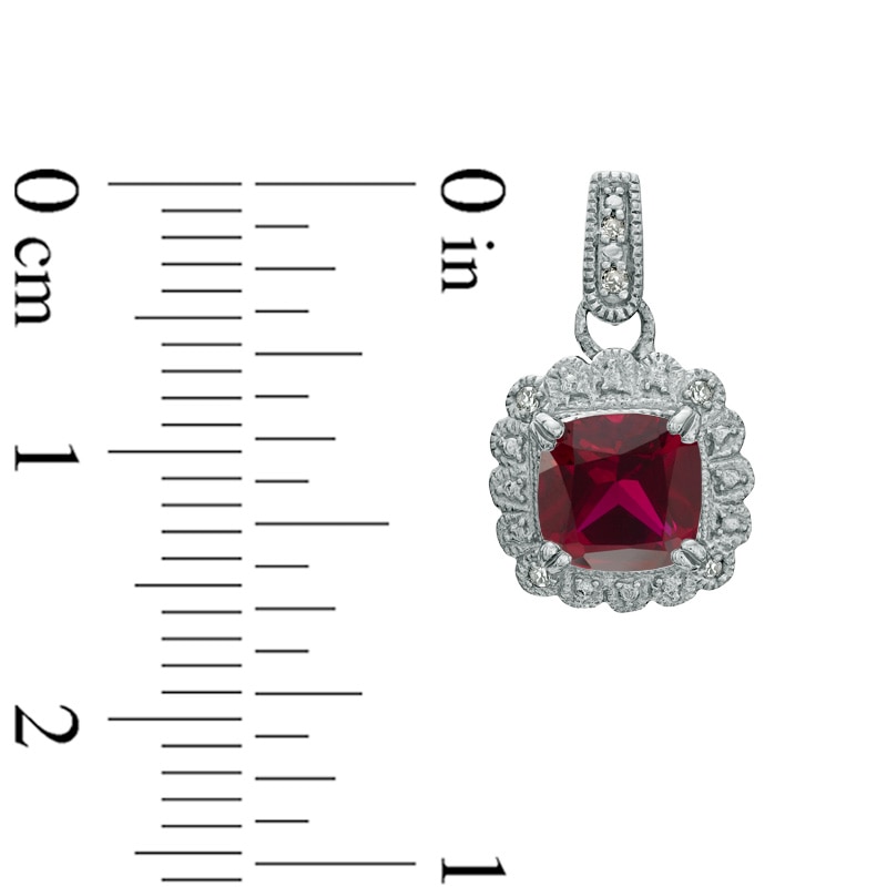 Main Image 3 of Lab-Created Ruby and 1/10 CT. T.W. Diamond Pendant, Ring and Earrings Set in Sterling Silver - Size 7