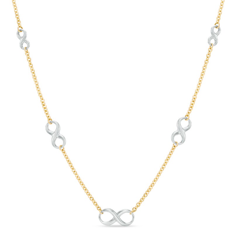 Main Image 1 of Infinity Station Necklace in 10K Two-Tone Gold - 17"