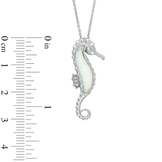 Lab-Created Opal and Diamond Accent Seahorse Pendant in Sterling Silver