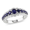 Thumbnail Image 0 of Graduated Lab-Created Blue Sapphire Ring in Sterling Silver