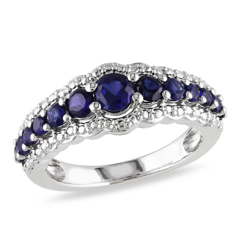 Graduated Lab-Created Blue Sapphire Ring in Sterling Silver